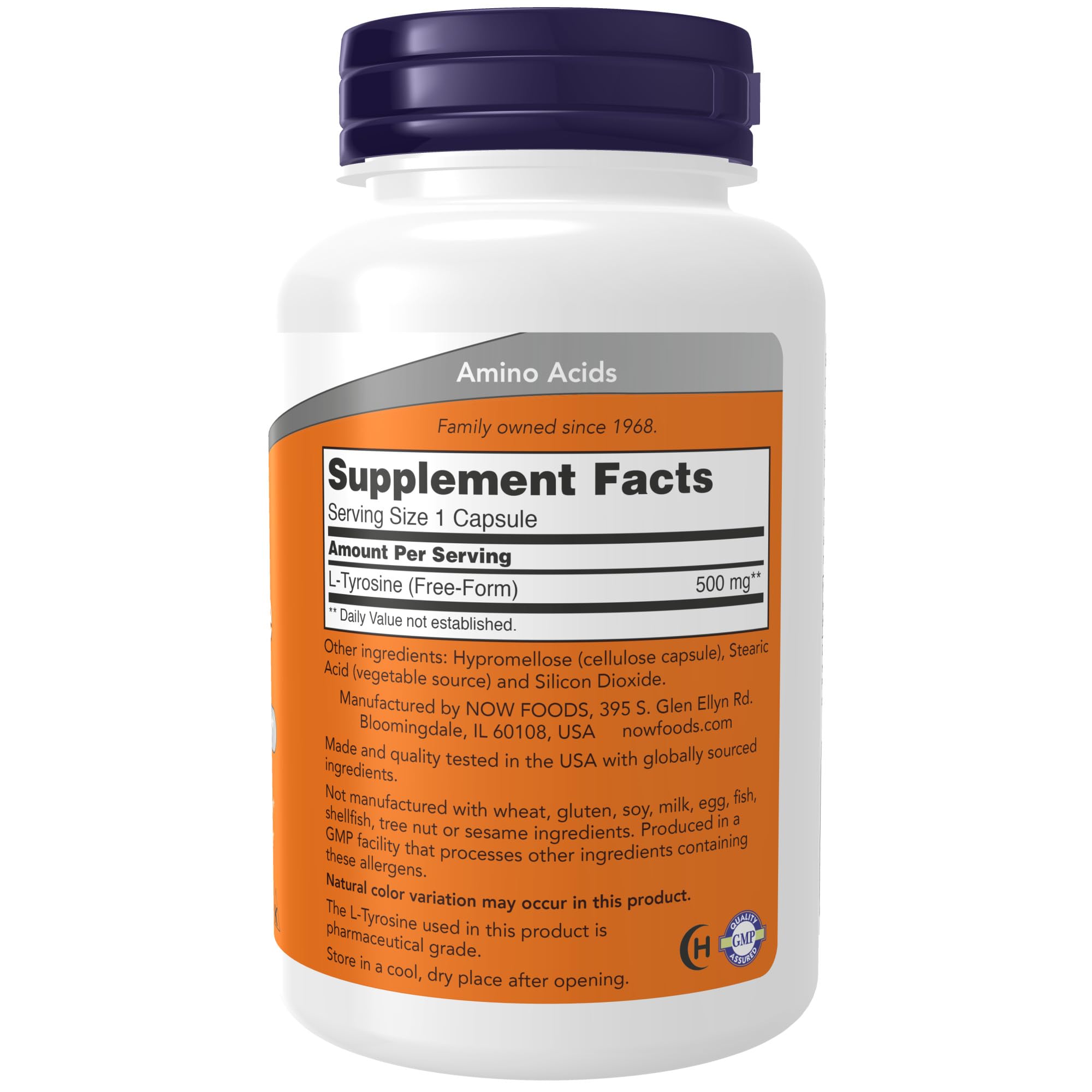 NOW Foods Supplements, L-Tyrosine 500 mg, Supports Mental Alertness*, Neurotransmitter Support*, 120 Capsules